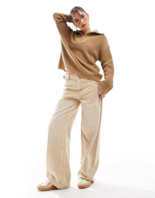Khaki half zip jumper shop