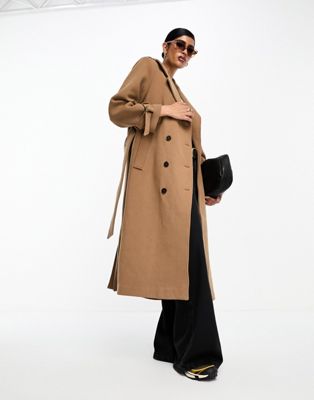 Selected Femme heavy weight wool trench coat in camel - ASOS Price Checker
