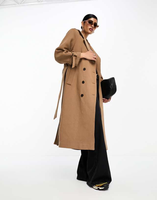 Selected - femme heavy weight wool trench coat in camel