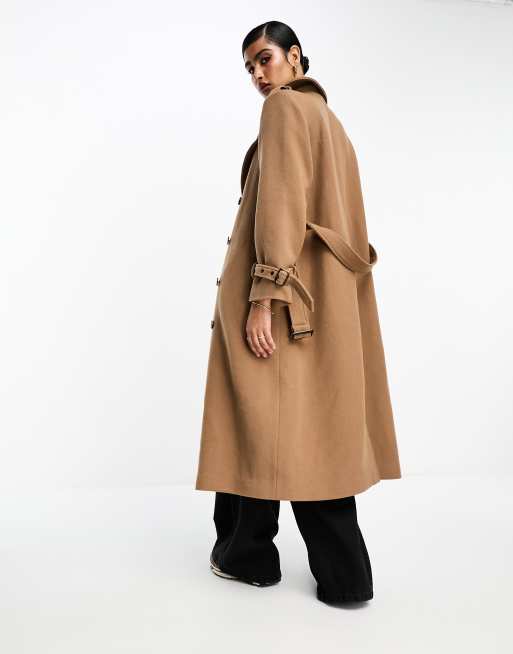 Selected Femme heavy weight wool trench coat in camel ASOS