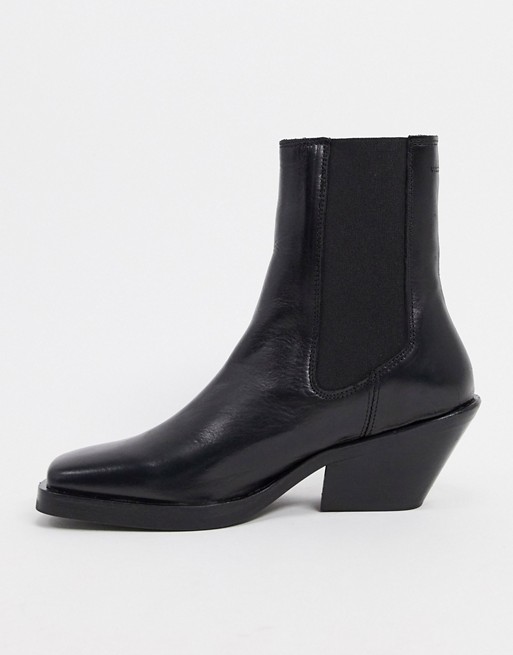 Selected Femme heeled leather boots with square toe in black