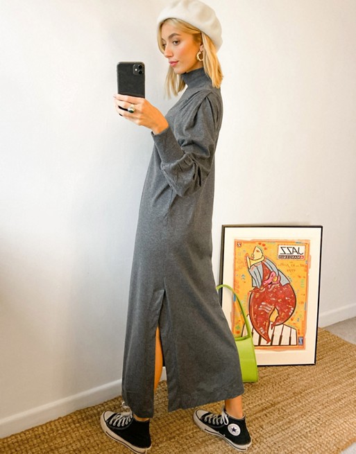 Selected Femme high neck jersey maxi dress in grey