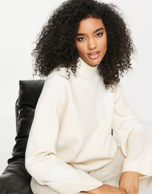 Selected Femme high neck knitted  jumper co-ord in white spot