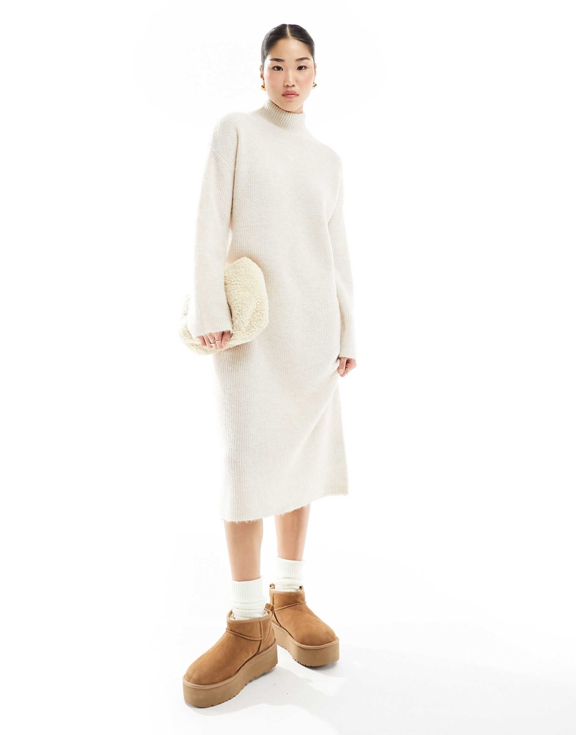 selected femme high neck knitted maxi dress in cream