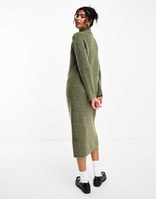 Selected Femme high neck knitted maxi dress in khaki