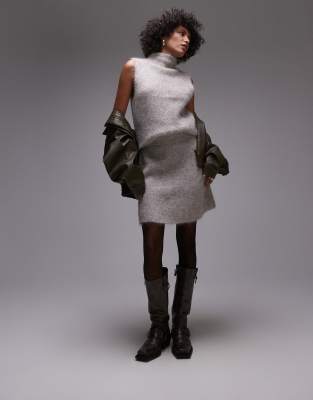 Selected Femme High Neck Knitted Sleeveless Sweater In Gray