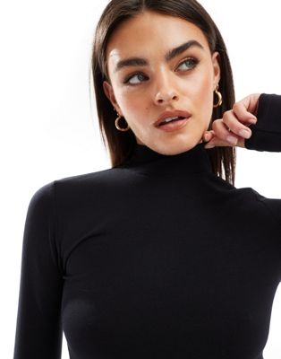 Femme high neck long sleeve T-shirt in black