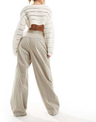 Selected Femme High Rise Wide Fit Pants In Neutral