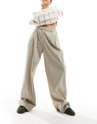 Selected Femme high waist wide fit trousers in beige