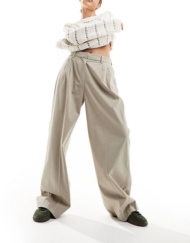 Selected - femme high waist wide fit trousers in beige