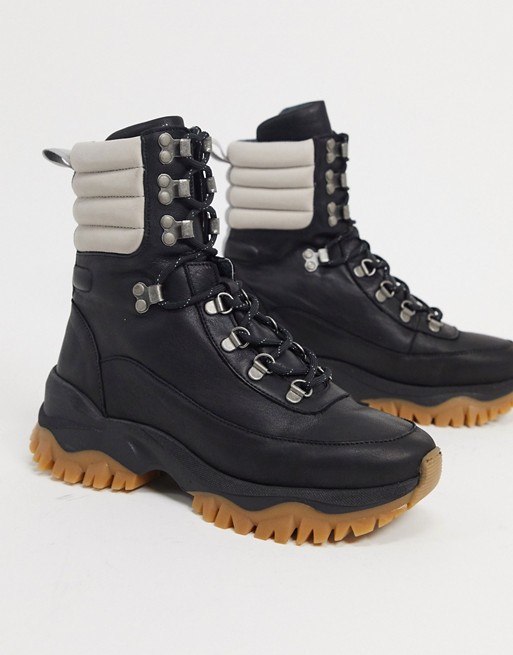 Selected Femme hiker boots with gum sole in black