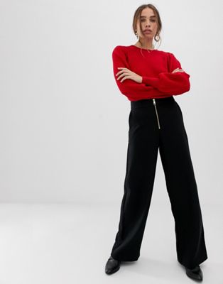 Selected Femme - højtaljet bukser med vide ben-Sort