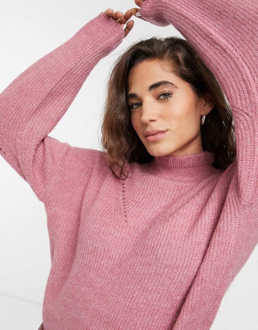 Selected Femme - Hoogsluitende trui met stiksels-Roze