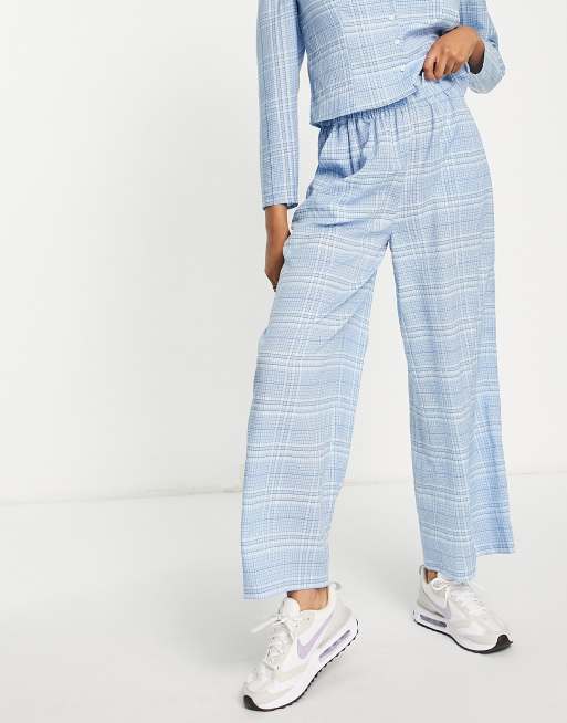 Selected Femme – Hose in Hellblau kariert mit weitem Bein, Kombiteil