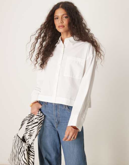 Selected Femme - Hvid cropped skjorte med firkantet pasform, 3 af 4