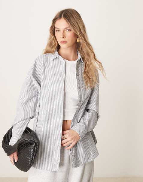 Selected Femme - Hvid oxford-skjorte med marineblå striber - view 1