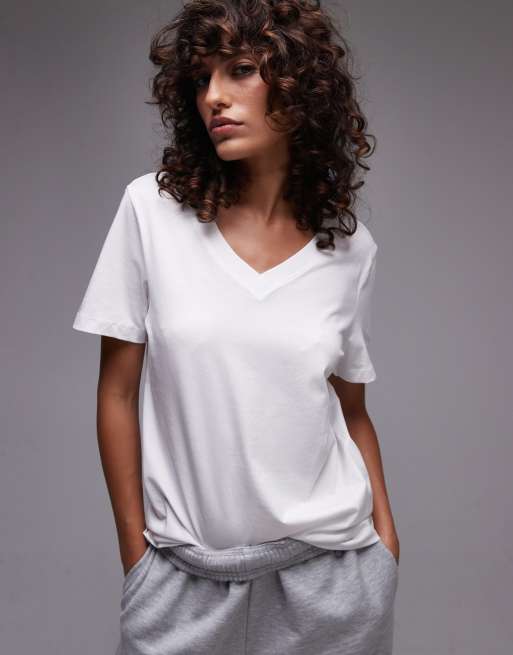 Selected Femme - Hvid T-shirt med v-hals og korte ærmer