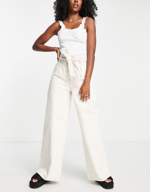 Selected Femme - Jean large taille ultra haute en coton - Écru - CREAM, 3 de 4