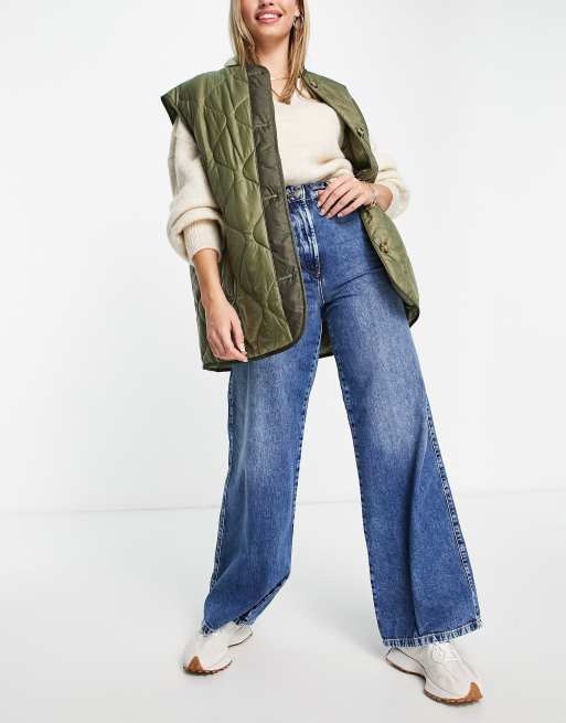 Selected Femme - Jeans a fondo ampio con pieghe sul davanti in cotone blu slavato - MBLUE