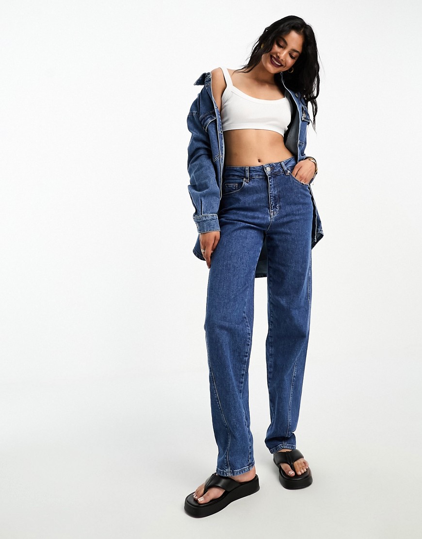 selected femme - jeans dritti blu con cuciture in coordinato