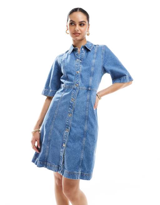 Selected Femme – Jeans-Hemdkleid in mittlerer Waschung 