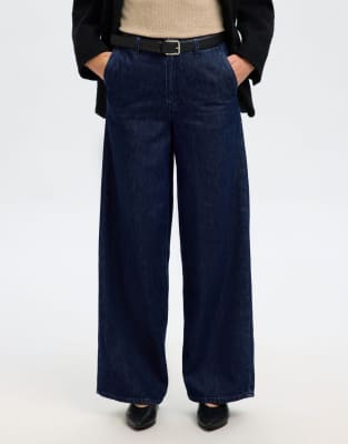 Selected Femme - Jeans in Dunkelblau mit hohem Bund