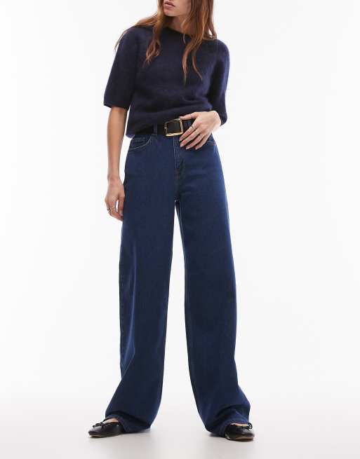 Selected Femme - Jeans met wijde pasvorm in donkerblauw