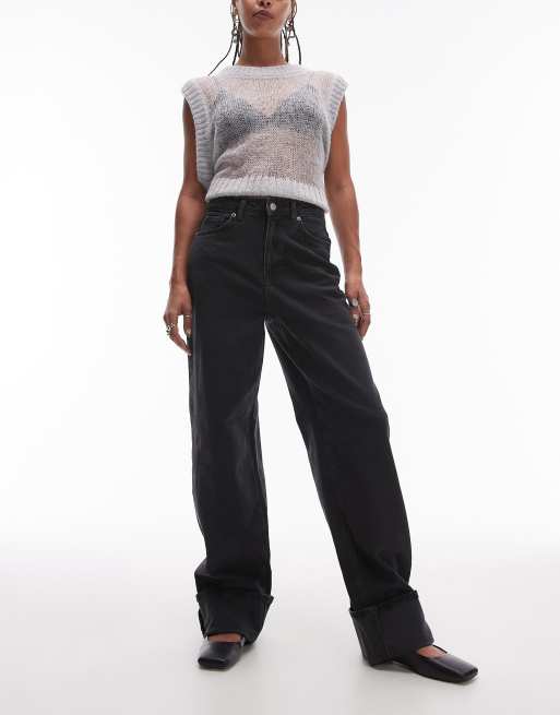 Selected Femme - Jeans met wijde pasvorm in zwart met wassing 