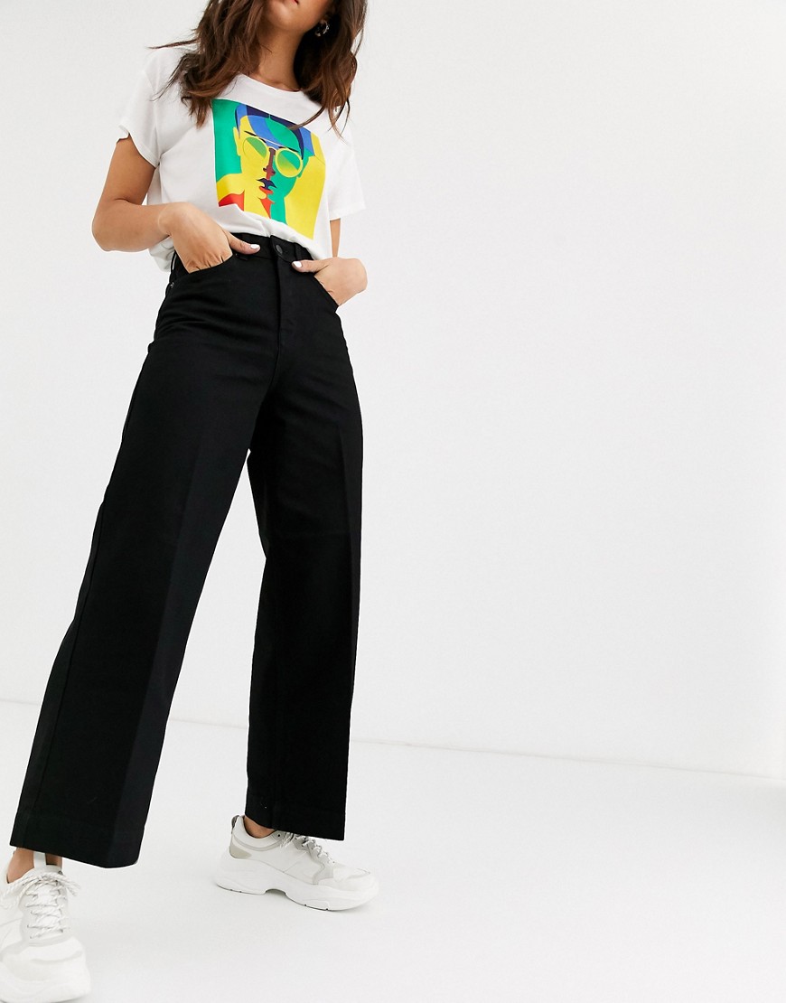Selected Femme - Jeans met wijde pijpen en hoge taille-Zwart