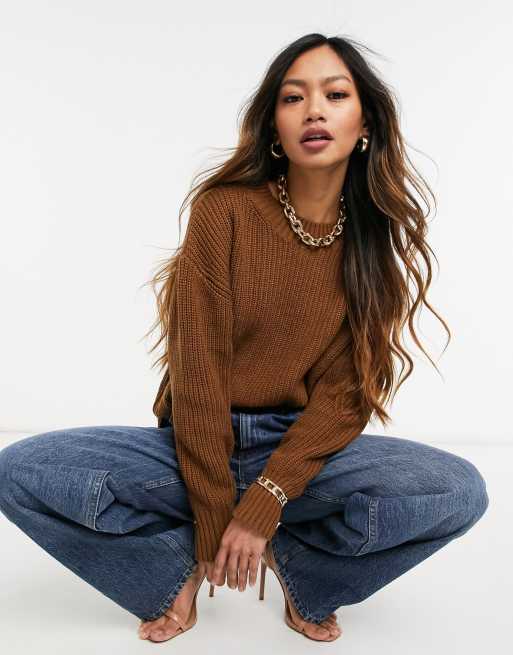 Pull discount marron femme