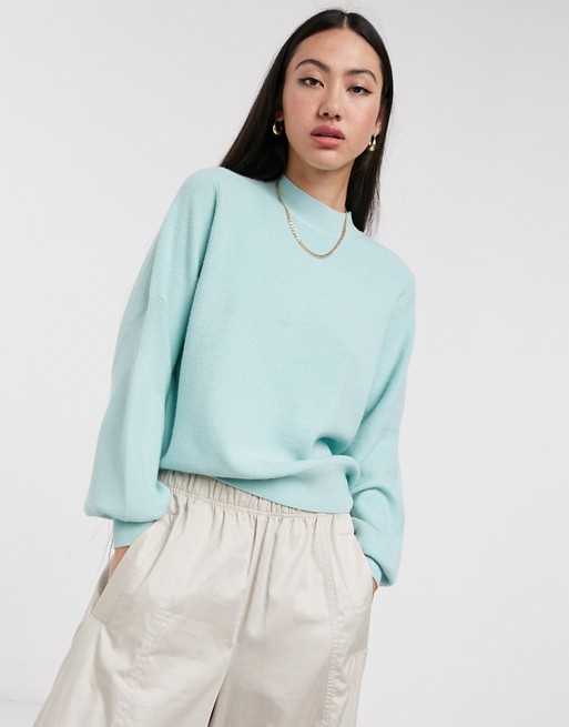 Selected Femme jumper with balloon sleeve in green