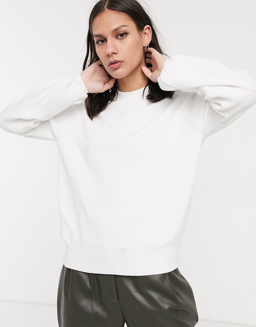 Selected Femme jumper with balloon sleeve in white