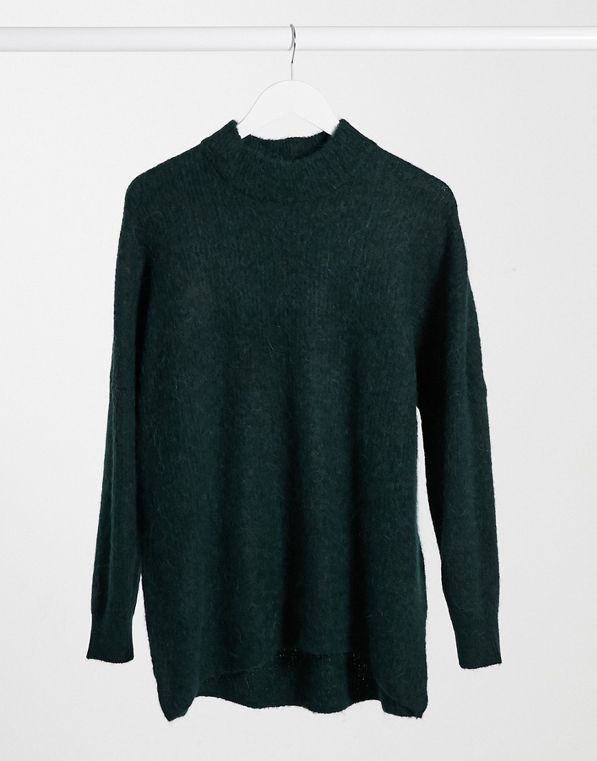 selected femme jumper with high neck in brushed knit in green