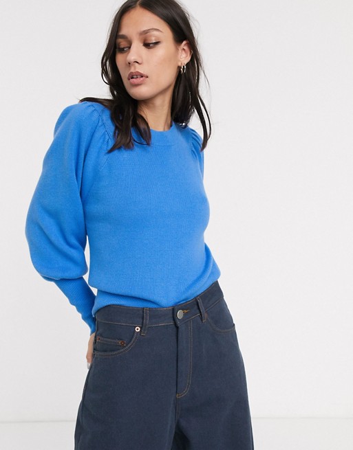 Selected Femme jumper with volume sleeve in blue