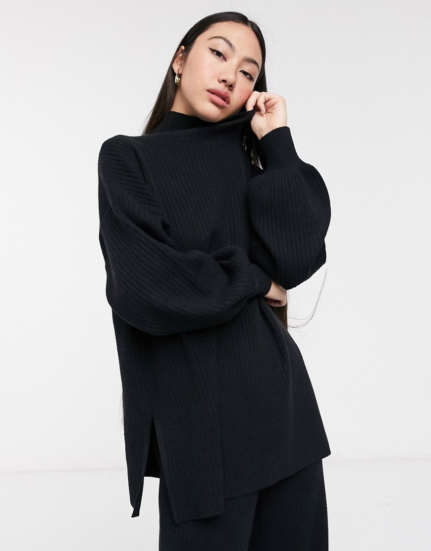 Selected Femme jumper with volume sleeves in black