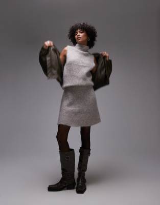 Selected Femme - Jupe en maille - Gris