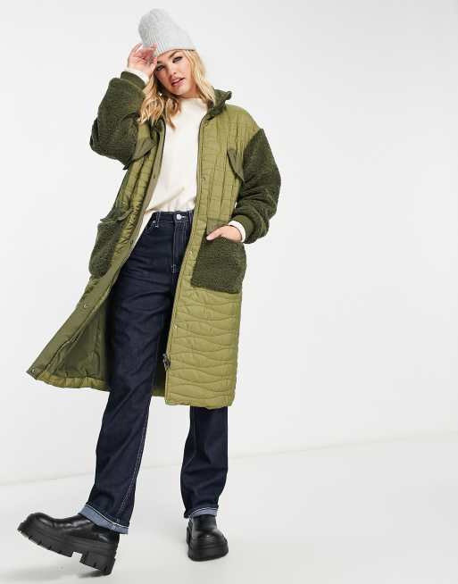 Selected Femme – Kakigrön quiltad kappa i teddy med hög krage, 4 av 4