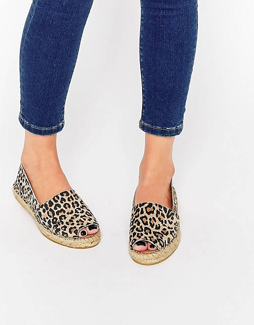 Selected Femme Kamilla Leopard Print Open Toe Espadrille Flat Shoes