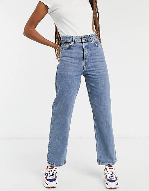 Selected Femme Kate straight leg jeans with waist in blue - MBLUE |