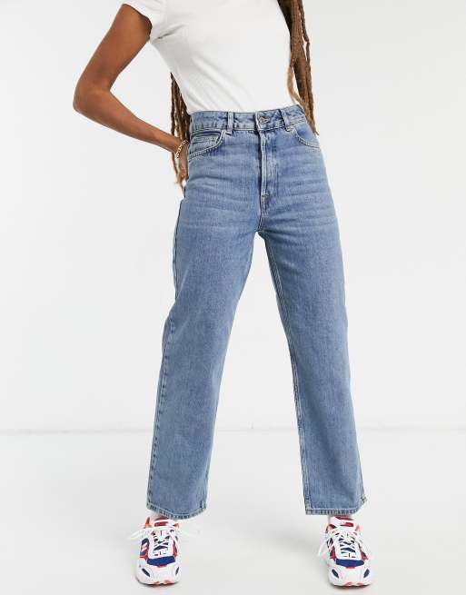 Selected Femme Kate cotton straight leg jeans with high waist in