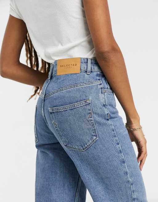 Selected Femme - Kate - Jean droit taille haute en coton - Bleu - MBLUE, 3 de 4