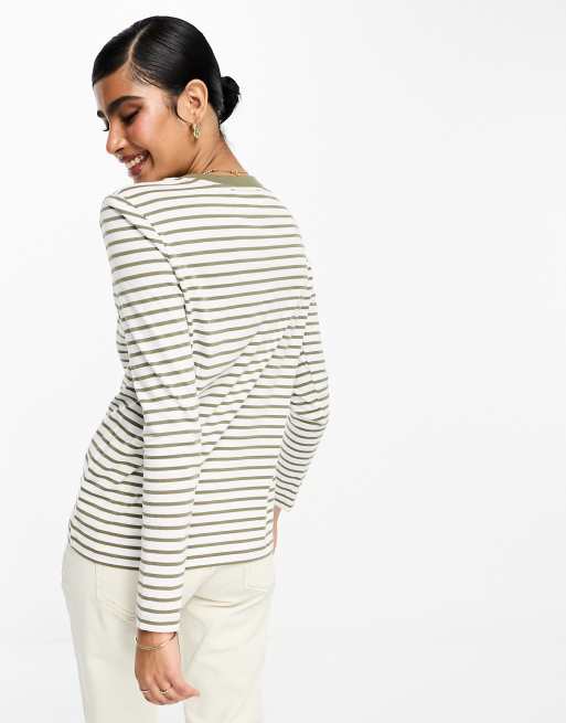 Selected Femme – Khakirandig, långärmad t-shirt, 3 av 4