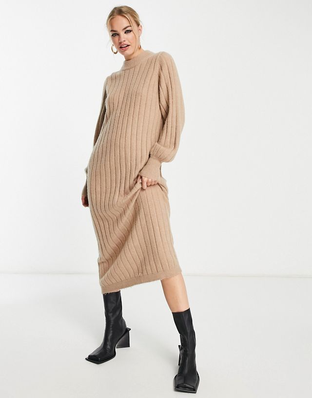 Selected Femme knit maxi dress in camel