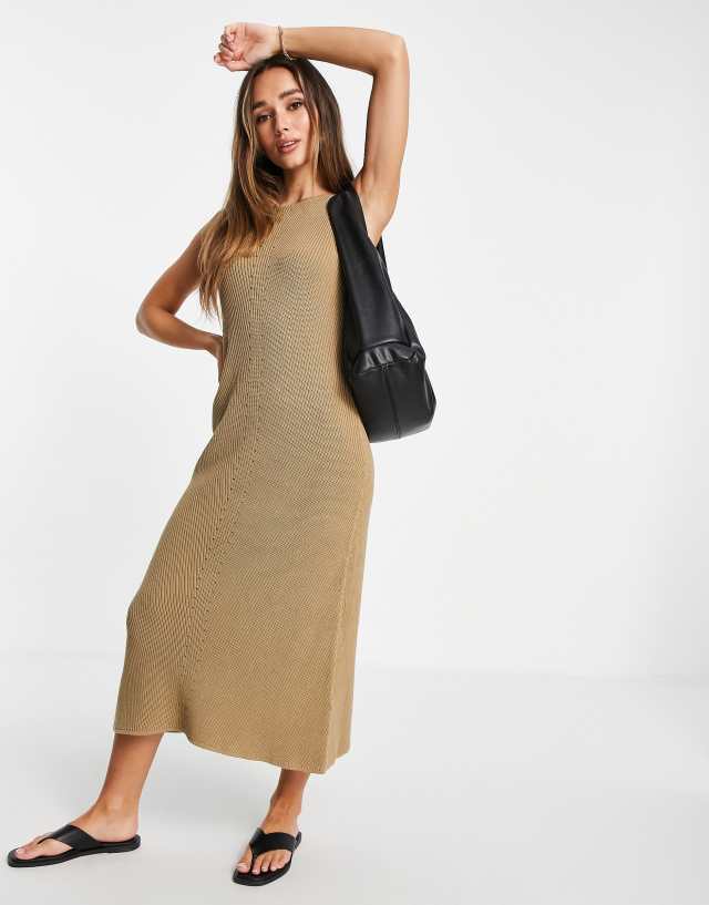 Selected Femme knit maxi dress with racer high neck in beige