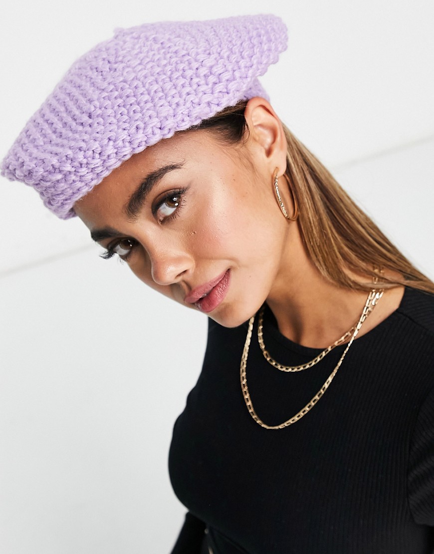 Selected Femme knitted beret in lilac-Purple