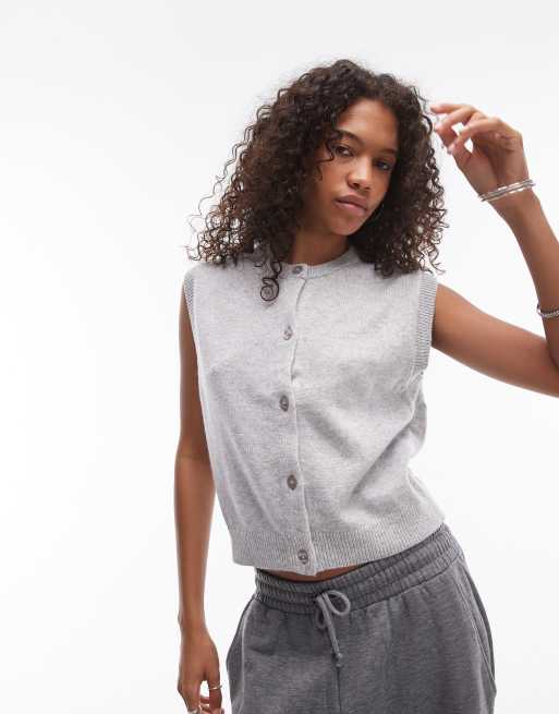 Selected Femme knitted button singlet in grey