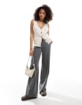 [Selected] Selected Femme knitted button up singlet in cream-White L Birch