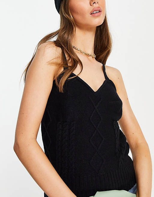 Designer Brands Selected Femme knitted cable knit vest in black 