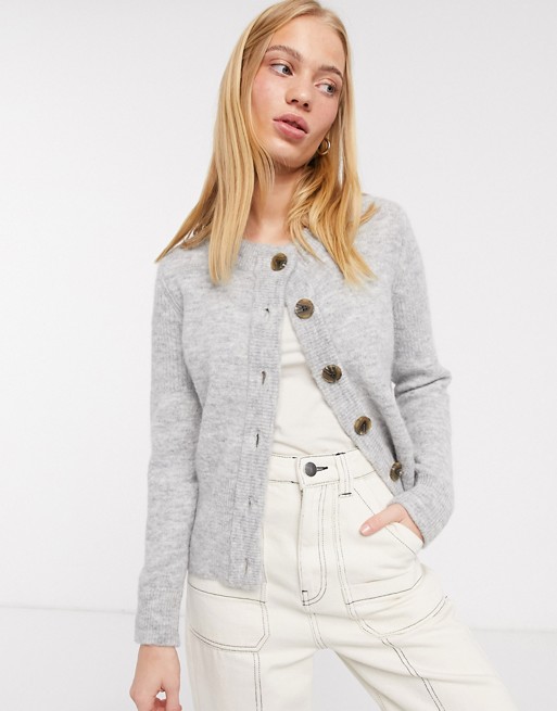 Selected Femme knitted cardigan with contrast buttons in grey