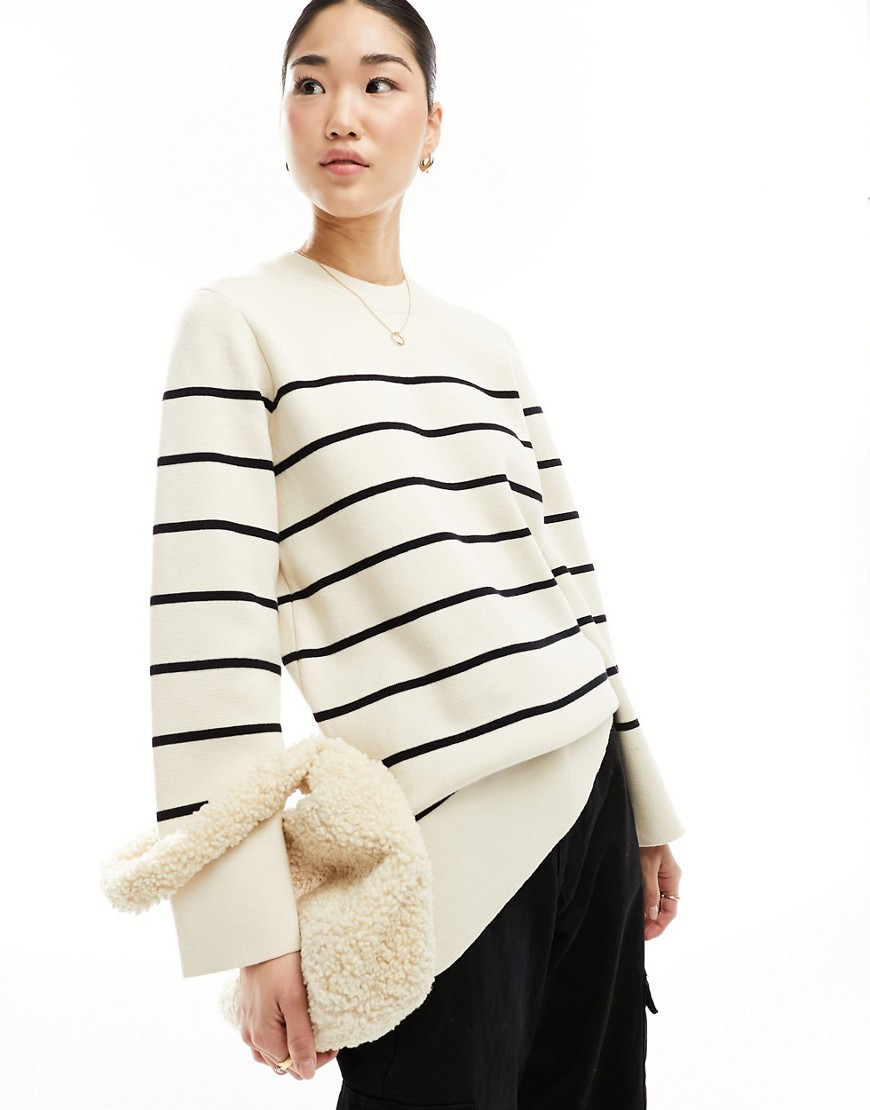Selected Femme knitted jumper in white with black stripes